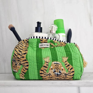 Handgemachte Kosmetiktasche "Poppy Tiger Green"