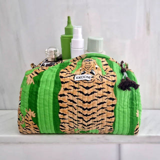 Handgemachte Kosmetiktasche "Poppy Tiger Green"